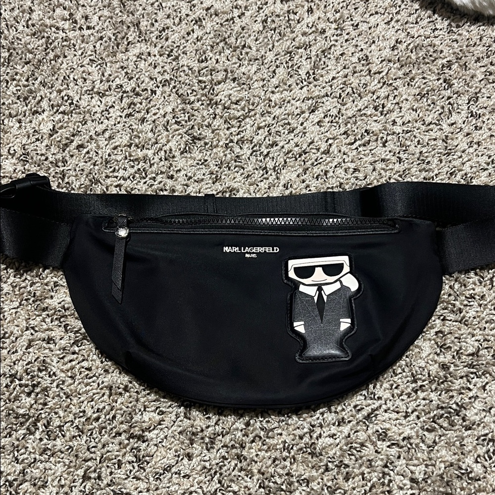 Karl Lagerfeld Black Belt Bag with Iconic Patch
